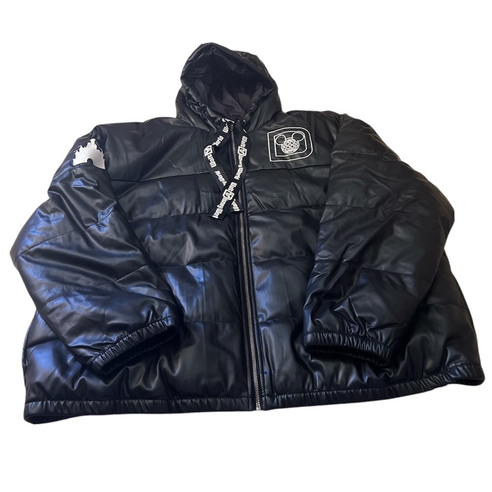 Walt Disney World Black Puffer Jacket Faux Leather 3XL Brand New